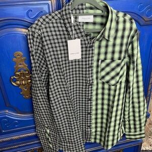 New! Ovadia & Sons Green black plaid Cotton Casual Button Down Shirt Large